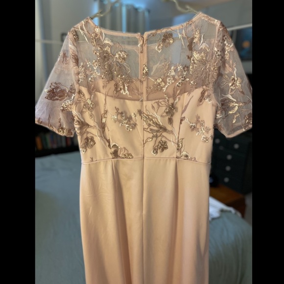 FREE SHIP ADRIANNA PAPELL Embroidered Crepe Satin Gown, Joyful Blush - Picture 5 of 10